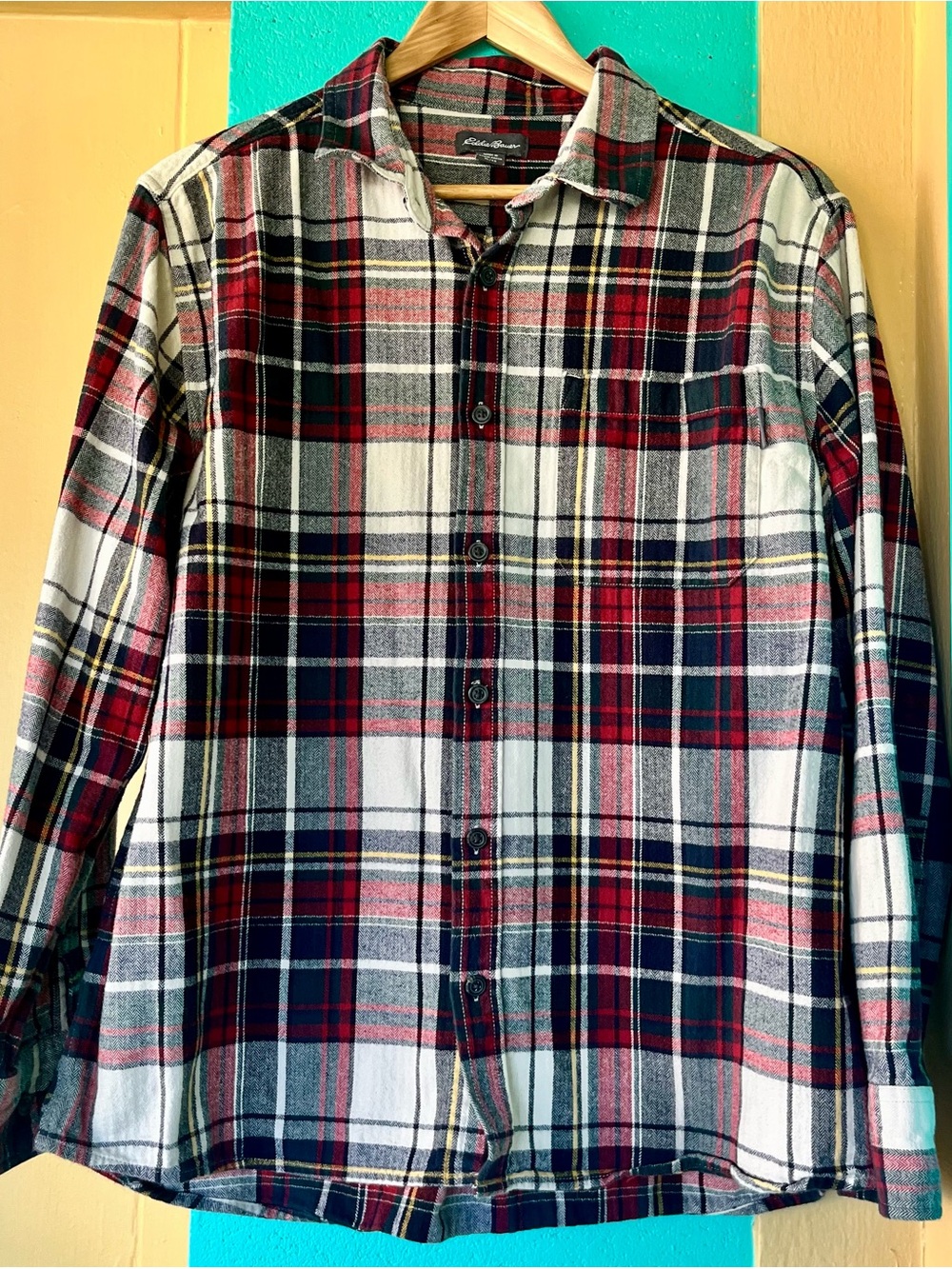 Eddie Bauer Men's Classic Red Black Plaid Flannel Button-Up Shirt | Size XL